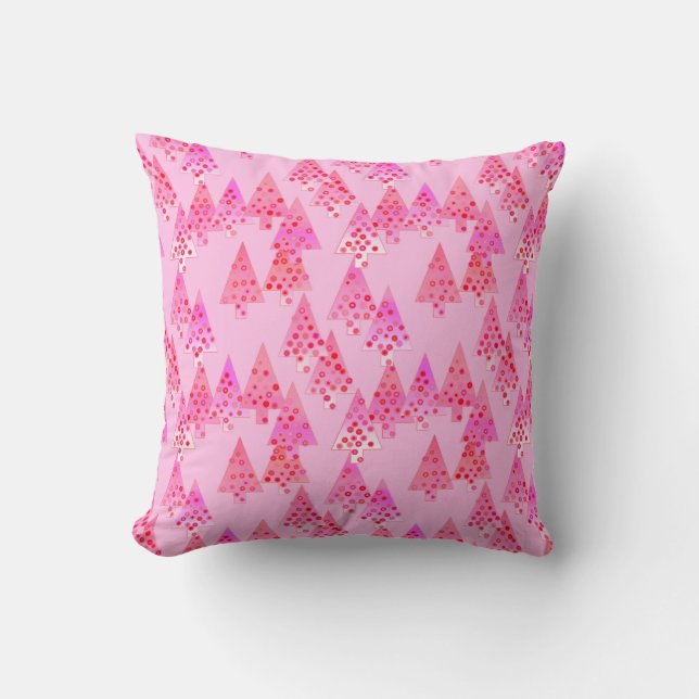 Modern flower Christmas trees - pastel pink Throw Pillow (Front)