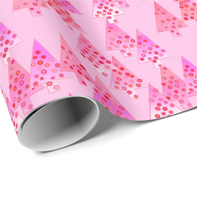 Modern flower Christmas trees - pastel pink Wrapping Paper (Roll Corner)