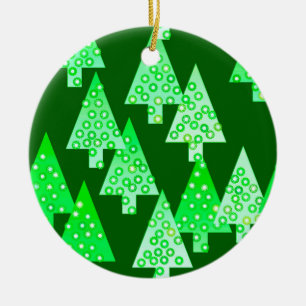 Modern flower Christmas trees - pine green Ceramic Ornament