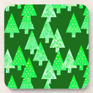 Modern flower Christmas trees - pine green Drink Coaster