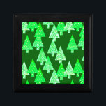 Modern flower Christmas trees - pine green Jewelry Box<br><div class="desc">Mid-Century Modern,  flower embellished,  Christmas trees in a silky gradient - trees in shades of pale mint and lime green on a dark pine background</div>