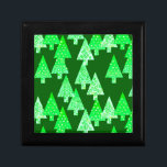 Modern flower Christmas trees - pine green Jewelry Box<br><div class="desc">Mid-Century Modern,  flower embellished,  Christmas trees in a silky gradient - trees in shades of pale mint and lime green on a dark pine background</div>
