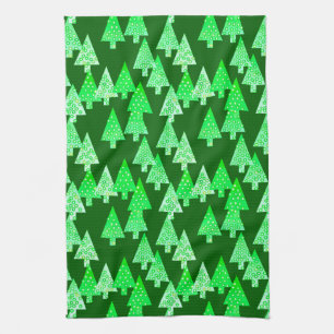 Modern flower Christmas trees - pine green Kitchen Towel