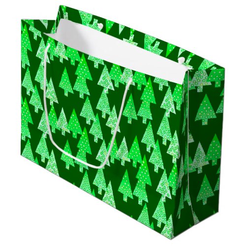 Modern Flower Christmas Trees pine green Large Gift Bag