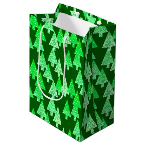 Modern Flower Christmas Trees pine green Medium Gift Bag