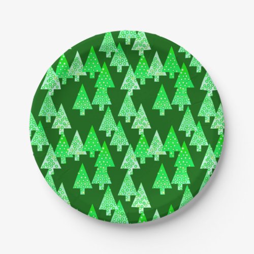 Modern flower Christmas trees _ pine green Paper Plates