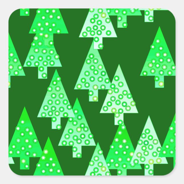 Modern flower Christmas trees - pine green Square Sticker (Front)