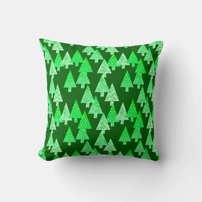Modern flower Christmas trees - pine green Throw Pillow (Front)