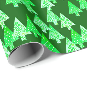 Modern flower Christmas trees - pine green Wrapping Paper