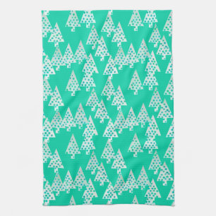 Modern flower Christmas trees - seafoam green Kitchen Towel