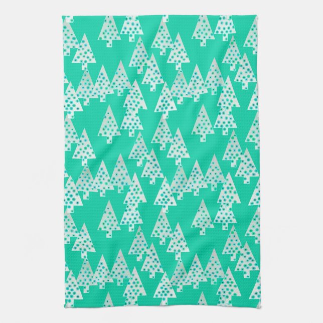 Modern flower Christmas trees - seafoam green Kitchen Towel (Vertical)