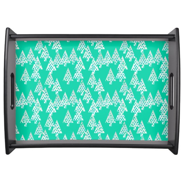 Modern flower Christmas trees - seafoam green Serving Tray (Front)