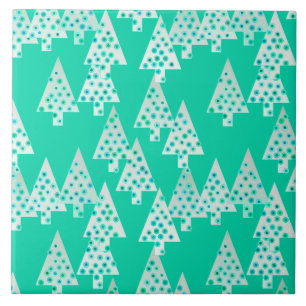 Modern flower Christmas trees - seafoam green Tile