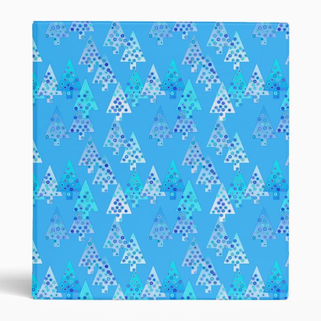 Modern flower Christmas trees - sky blue 3 Ring Binder (Front)