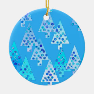 Modern flower Christmas trees - sky blue Ceramic Ornament