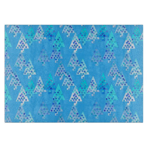 Modern flower Christmas trees - sky blue Cutting Board