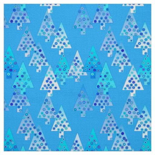 Modern flower Christmas trees - sky blue Fabric