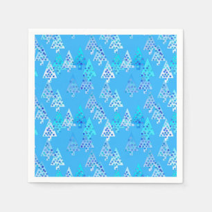 Modern flower Christmas trees - sky blue Paper Napkins
