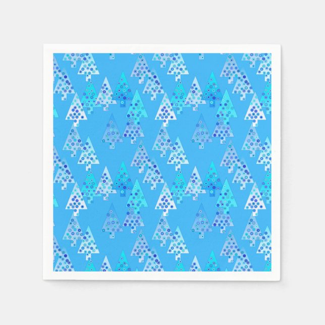 Modern flower Christmas trees - sky blue Paper Napkins (Front)