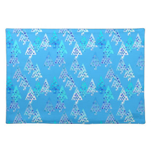 Modern flower Christmas trees - sky blue Placemat