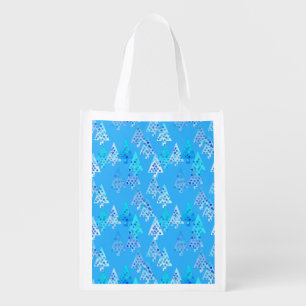 Modern flower Christmas trees - sky blue Reusable Grocery Bag