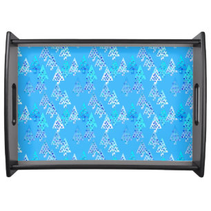 Modern flower Christmas trees - sky blue Serving Tray