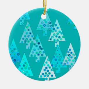 Modern flower Christmas trees - turquoise Ceramic Ornament