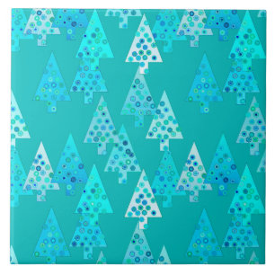 Modern flower Christmas trees - turquoise Ceramic Tile