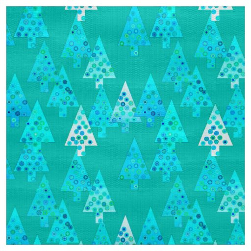 Modern flower Christmas trees - turquoise Fabric