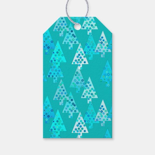 Modern flower Christmas trees _ turquoise Gift Tags
