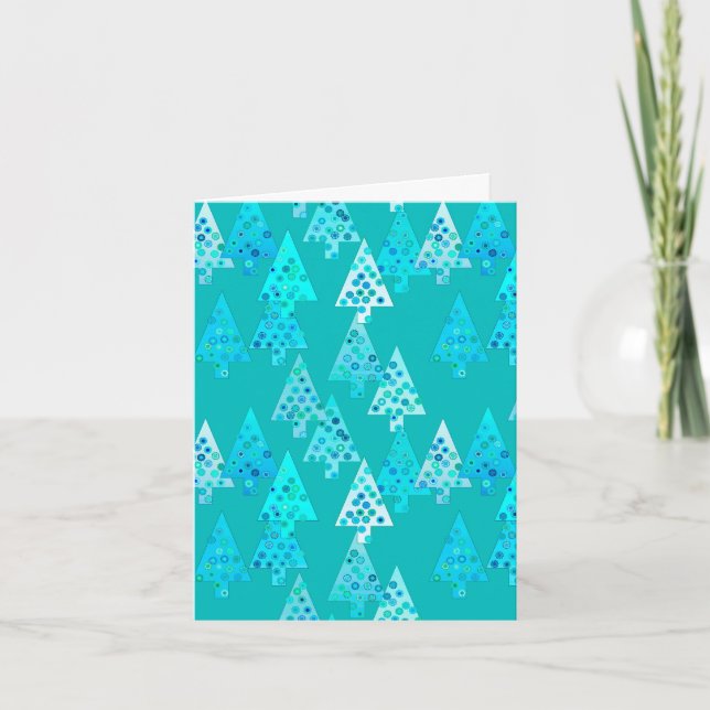 Modern flower Christmas trees - turquoise Holiday Card (Front)