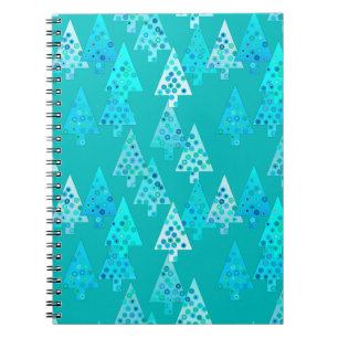 Modern flower Christmas trees - turquoise Notebook