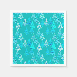 Modern flower Christmas trees - turquoise Paper Napkins
