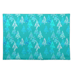 Modern flower Christmas trees - turquoise Placemat