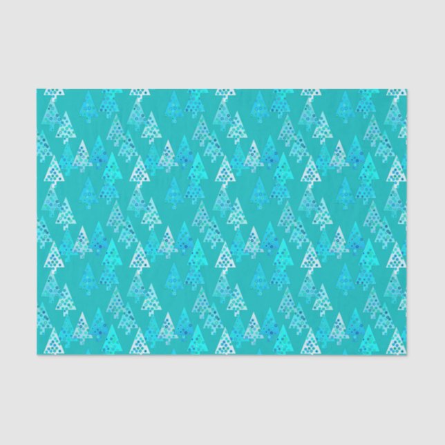 Modern flower Christmas trees - turquoise Tissue Paper (Front)