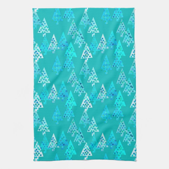 Modern flower Christmas trees - turquoise Towel (Vertical)