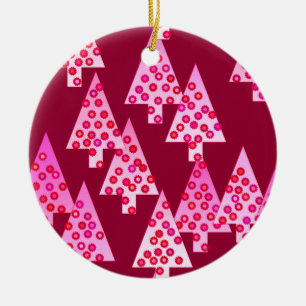 Modern flower Christmas trees - wine & pink Ceramic Ornament