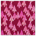 Modern flower Christmas trees - wine &amp; pink Fabric