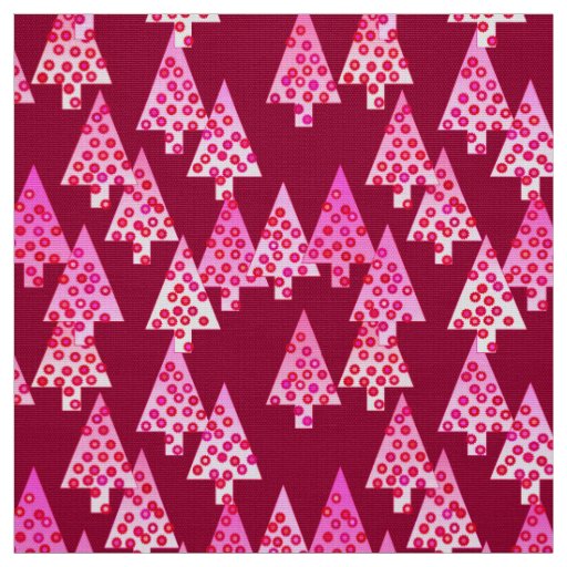 Modern flower Christmas trees - wine & pink Fabric