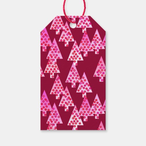 Modern flower Christmas trees _ wine  pink Gift Tags