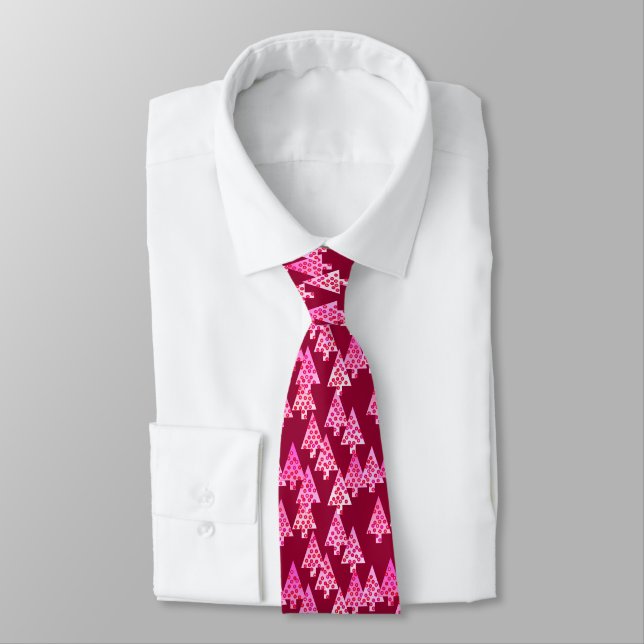 Modern flower Christmas trees - wine & pink Neck Tie (Tied)