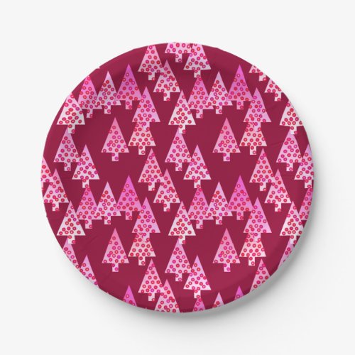 Modern flower Christmas trees _ wine  pink Paper Plates