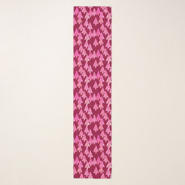 Modern Flower Christmas Trees, Wine & Pink Scarf (Front)