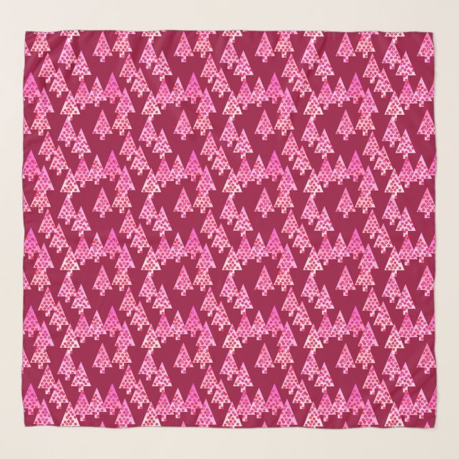 Modern Flower Christmas Trees, Wine & Pink Scarf (Front)
