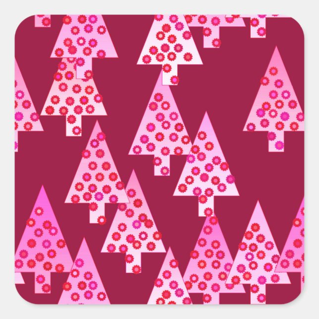 Modern flower Christmas trees - wine & pink Square Sticker (Front)
