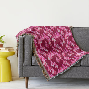 Modern flower Christmas trees - wine & pink Throw Blanket