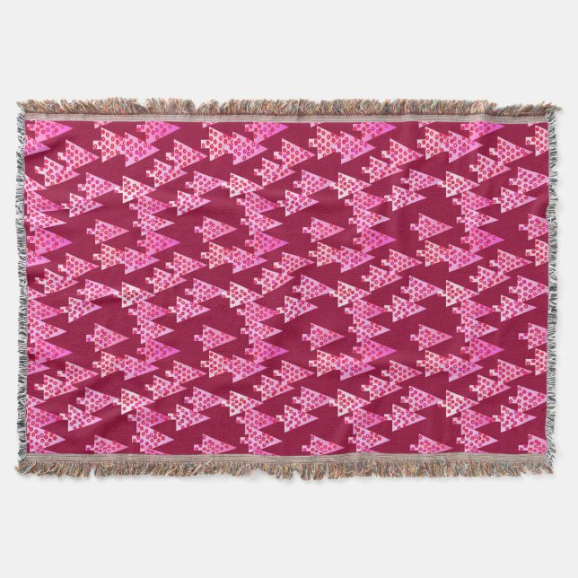 Modern flower Christmas trees - wine & pink Throw Blanket (Front)