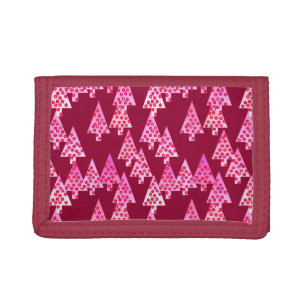 Modern flower Christmas trees - wine & pink Tri-fold Wallet