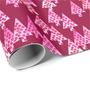 Modern flower Christmas trees - wine & pink Wrapping Paper