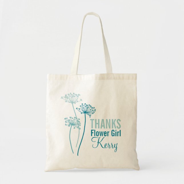 Modern flower cows parsley teal flower girl bag (Front)